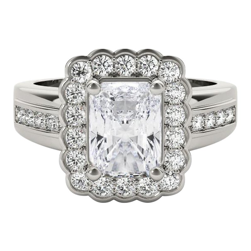 GIA 1,5 Karat Radiant Lace Flower Halo Vintage 18K Weißgold Diamantring