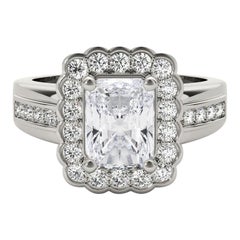 GIA 1,5 Karat Radiant Lace Flower Halo Vintage 18K Weißgold Diamantring