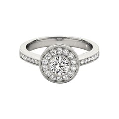 GIA 1.5 Carat Round Halo Filigree Pave Milgrain  Diamond Ring