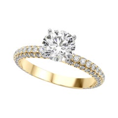 GIA 1.5 Carat Round Multi-Row Pave & Solitaire 18K Yellow Gold Diamond Ring