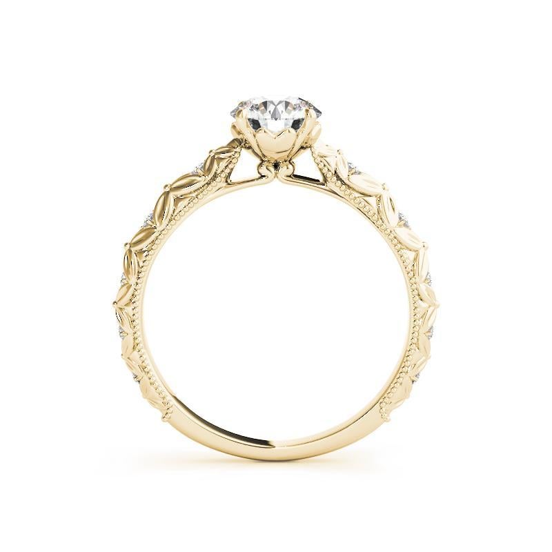 Taglio rotondo GIA 1,5 Carat Round Solitaire Flowers in Bloom Anello con diamanti in oro giallo 18K in vendita