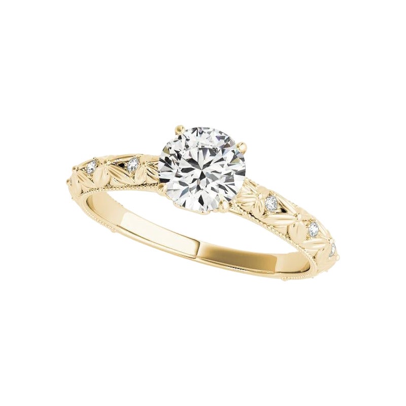 GIA 1,5 Carat Round Solitaire Flowers in Bloom Anello con diamanti in oro giallo 18K