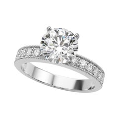 GIA 1.5 Carat Round Vintage Milgrain Channel  Diamond Ring