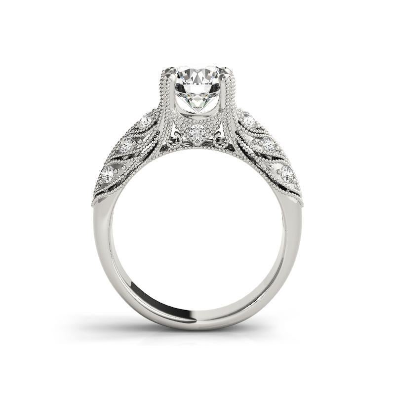 GIA 1.5 Carati Rotondo Vintage con Pave a Grana Foglie  Anello con diamante In condizioni Nuovo in vendita a New York, NY