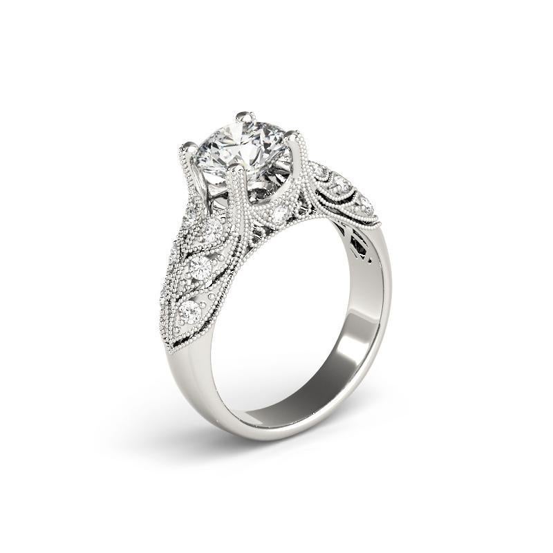Donna GIA 1.5 Carati Rotondo Vintage con Pave a Grana Foglie  Anello con diamante in vendita