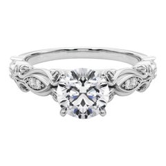 GIA 1.5 Carat Round Vintage Scrolling Ribbon  Diamond Ring