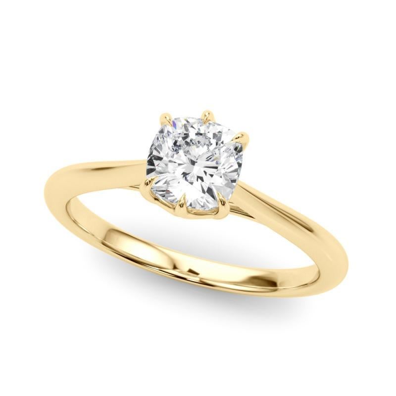 Taglio cuscino GIA 1,50 Carati Cuscino Solitario Tulipano Cattedrale Oro Giallo 18K Anello di Diamanti in vendita