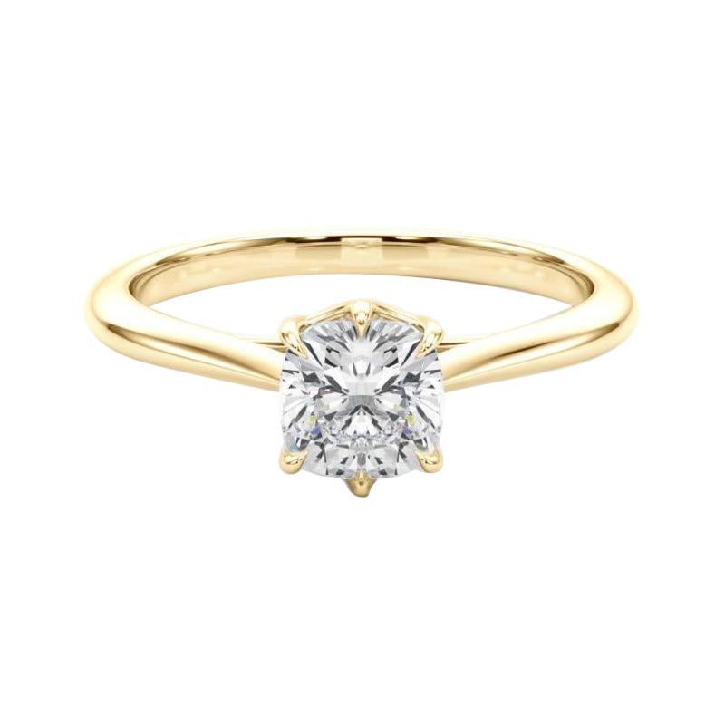 GIA 1,50 Karat Cushion Solitär Tulip Kathedrale 18K Gelbgold Diamantring