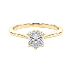 GIA 1,50 Carati Cuscino Solitario Tulipano Cattedrale Oro Giallo 18K Anello di Diamanti