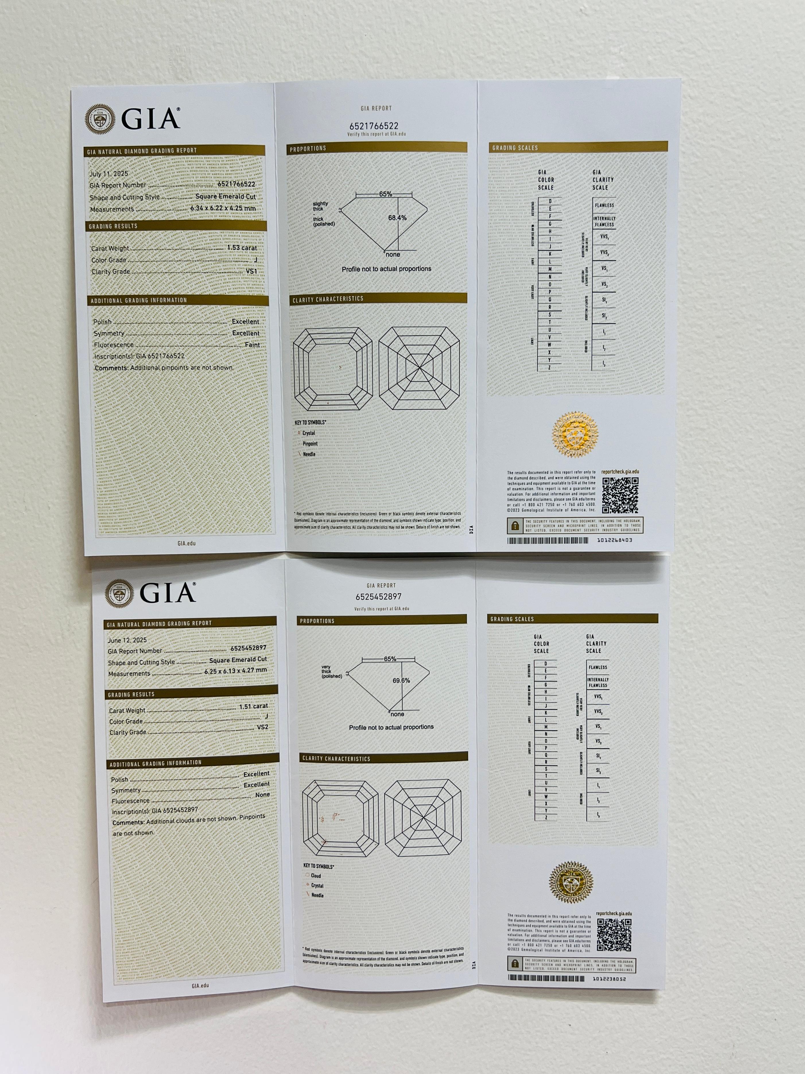 Boucles d'oreilles pendantes en diamant Asscher de 1,50 carat chacune, GIA  Or jaune 18K en vente 3