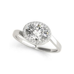 Bague en or blanc GIA 1.50 carat East-West Oval Halo Curved Bypass 18K Diamond Ring