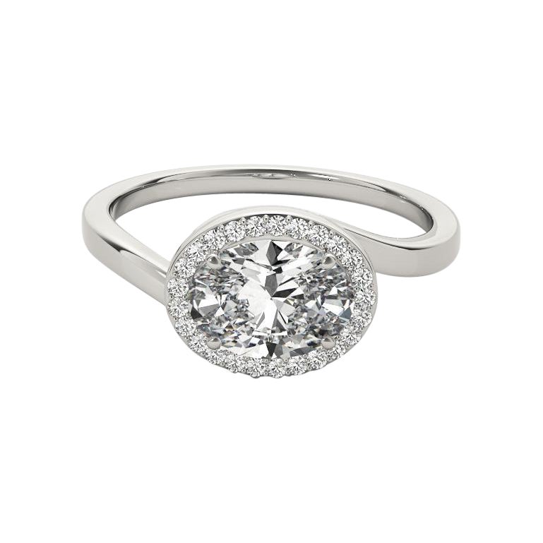GIA 1,50 Karat Ost-West ovaler Halo gebogener Bypass 18K Weißgold Diamantring