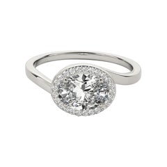 GIA 1,50 Karat Ost-West ovaler Halo gebogener Bypass 18K Weißgold Diamantring
