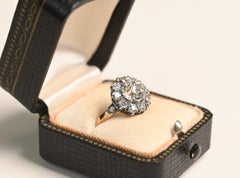 GIA 1.50 Carat Old European Engagement Ring. Diamond Cluster Platinum 18K Gold