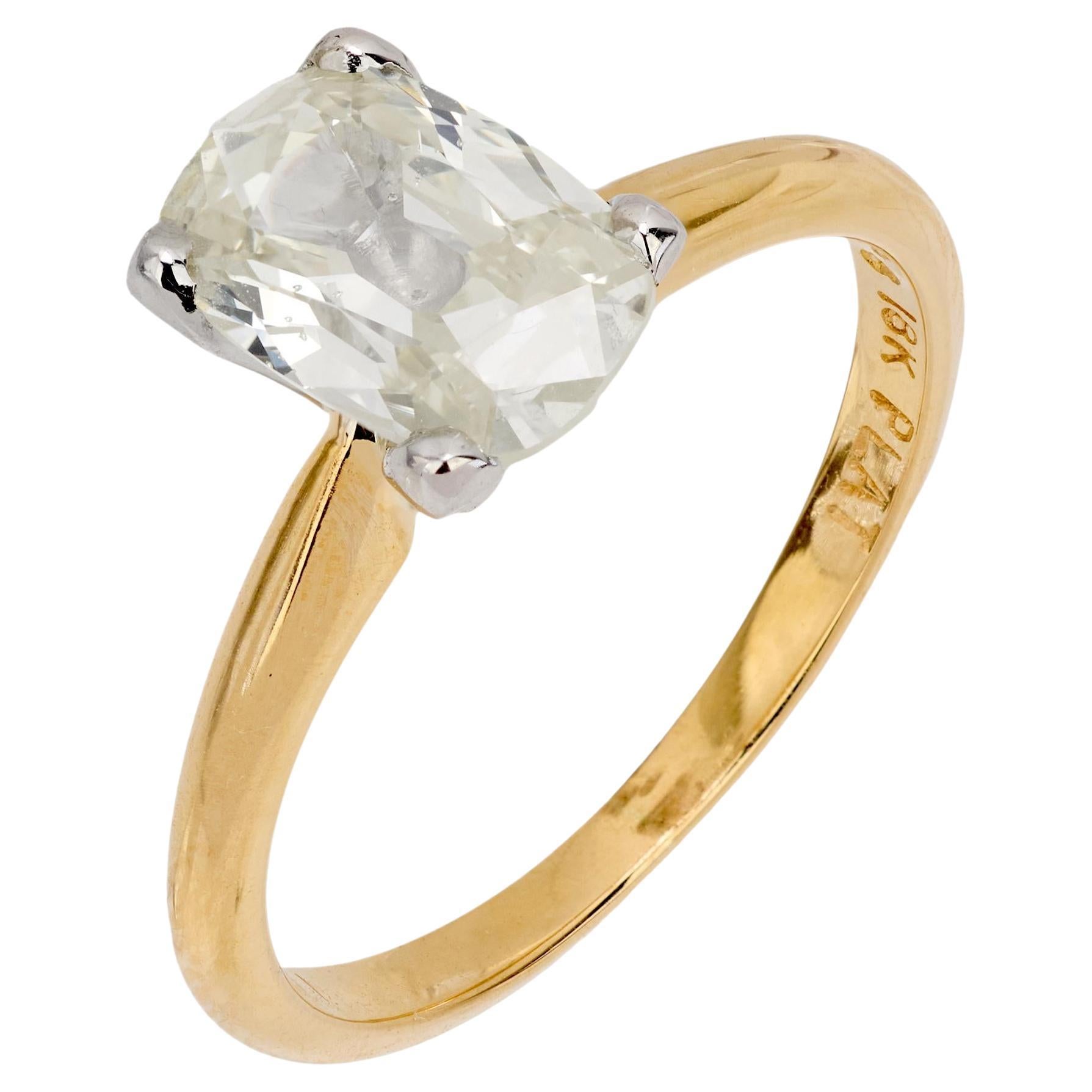 GIA 1,50 quilates de diamante talla mina antigua Anillo de compromiso de oro amarillo de 18 quilates