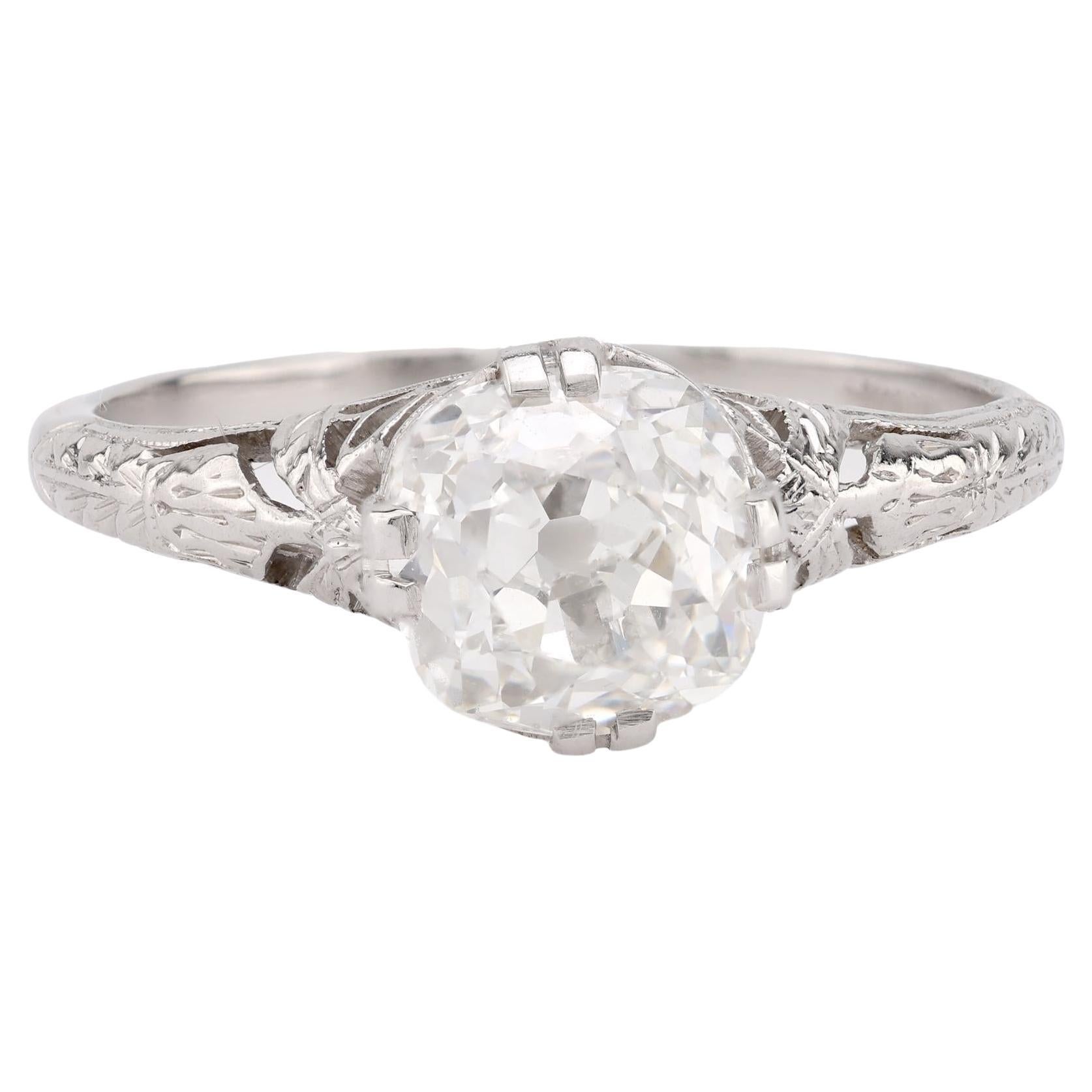 GIA 1.50 carat old mine cut diamond platinum filigree engagement ring