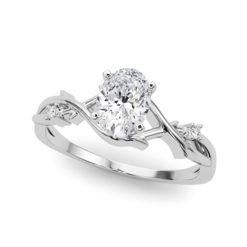 Taille ovale GIA 1.50 Carat Oval Vine Band Nature Inspired 18K White Gold Diamond Ring en vente