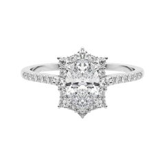 GIA 1.50 Carat Oval Vintage Cathedral Snowflake Halo Diamond Ring