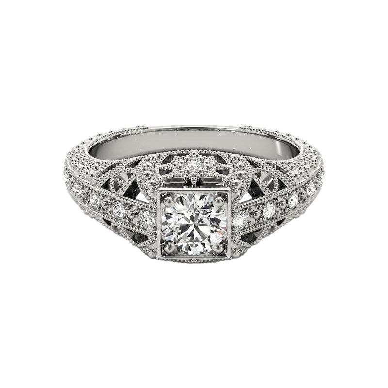 GIA 1,50 Karat Prinzessin Milgrain Durchbrochene Antik  Diamantring