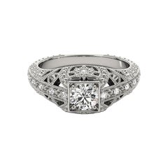 GIA 1,50 Karat Prinzessin Milgrain Durchbrochene Antik  Diamantring