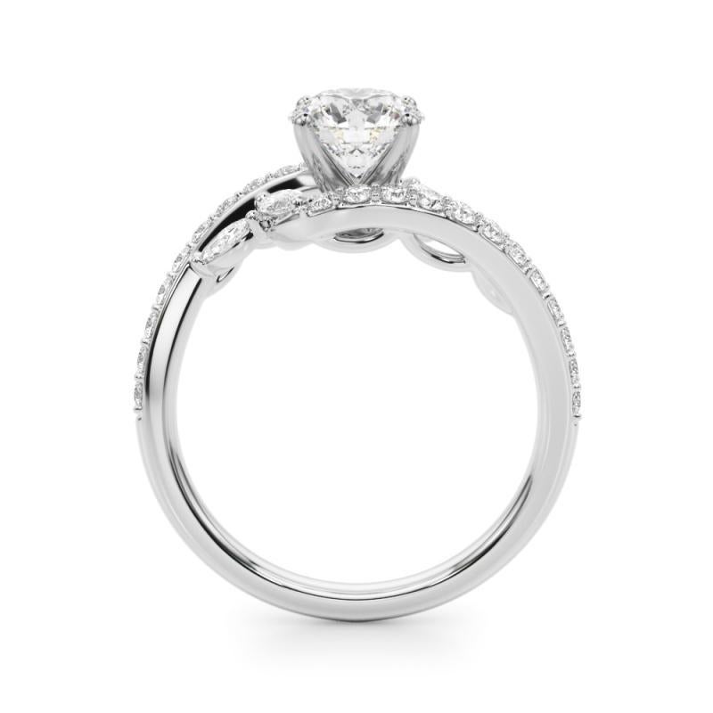 GIA 1,50 Carati Round Curved Bypass Leaf & Vine Anello di diamanti in oro bianco 18K In condizioni Nuovo in vendita a New York, NY