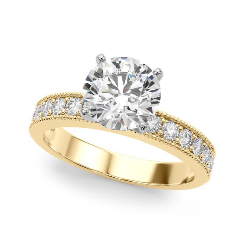 GIA 1.50 Carat Round Vintage Milgrain Channel 18K Yellow Gold Diamond Ring
