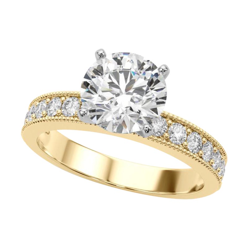 GIA 1,50 Karat runde Vintage Milgrain Kanal 18K Gelbgold Diamantring