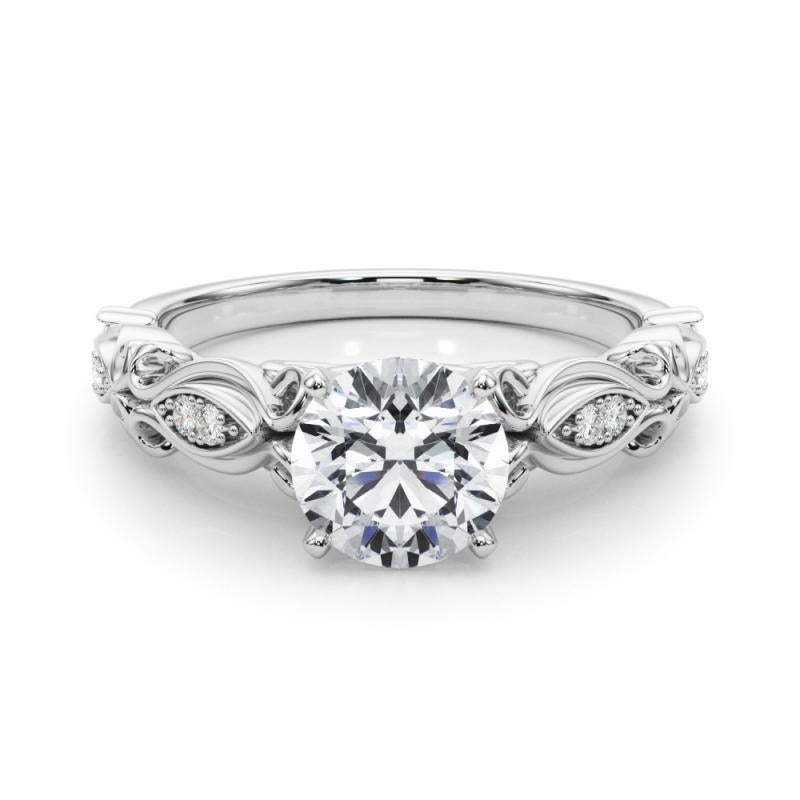 GIA 1.50 Carat Round Vintage Scrolling Ribbon (ruban déroulant vintage)  Bague en diamant