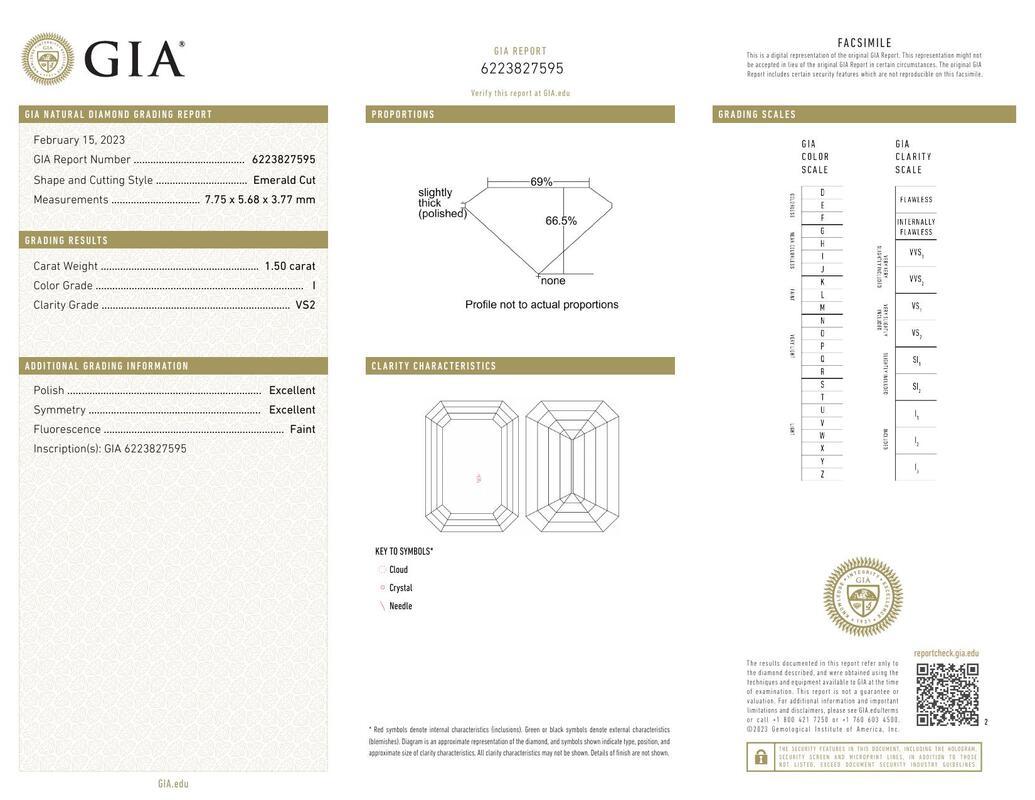 Contemporaneo GIA 1,50 Carati Smeraldo Solitario a 4 Punte Cesto in Oro Giallo 18K Anello di Diamanti in vendita