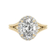 GIA 1.50 Carat Twisted Rope Split Shank Oval Halo 18K Yellow Gold Diamond Ring