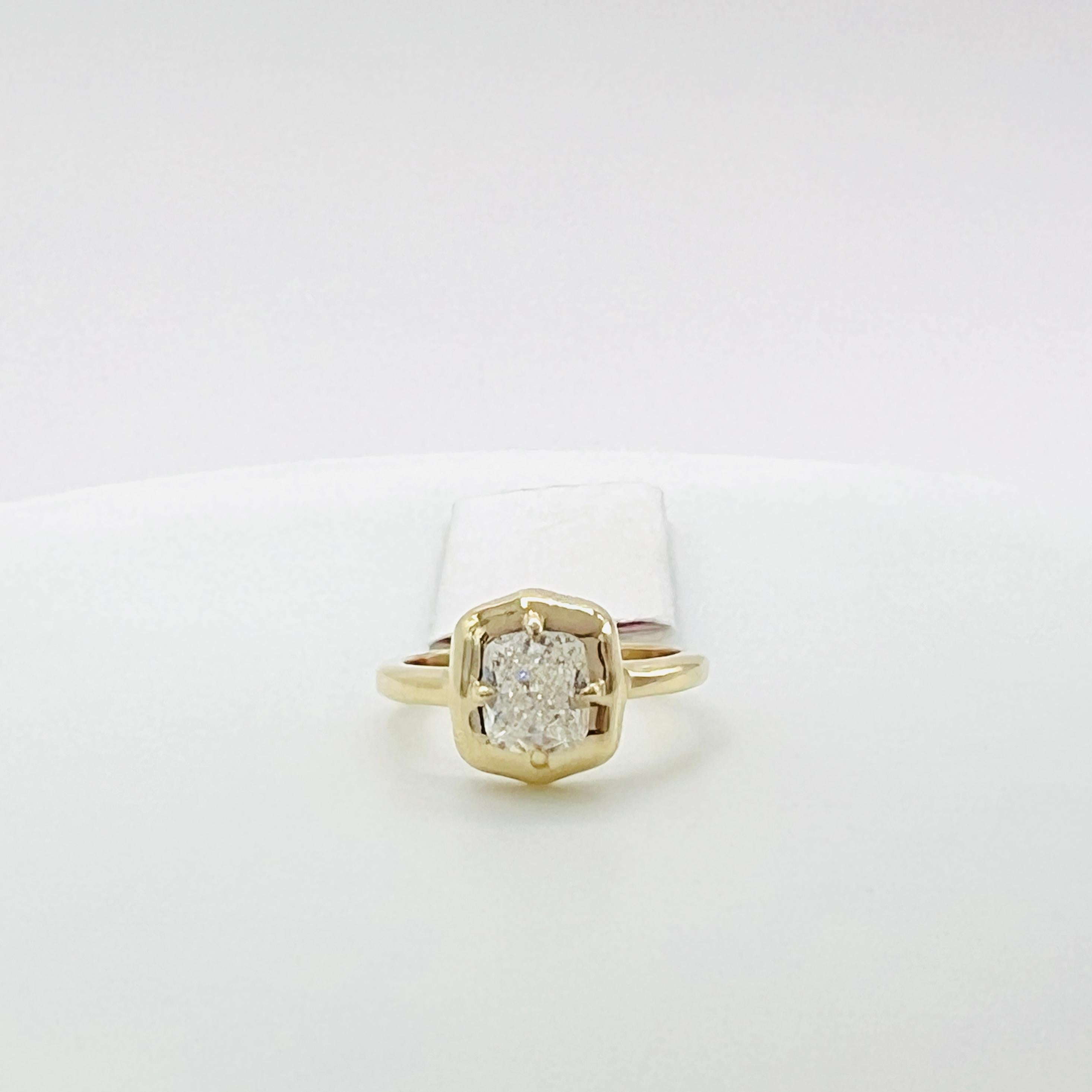 Women's or Men's GIA 1.50 Carat White Cushion Diamond Ring in 14K Yellow Gold For Sale