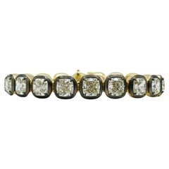GIA 1.50 Carats Each White Diamond Cushion Bracelet in 18K and Black Rhodium