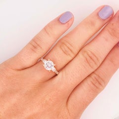 GIA 1.50 Carat Diamond Three-Stone Engagement Ring, Round Diamond Rose Gold Ring