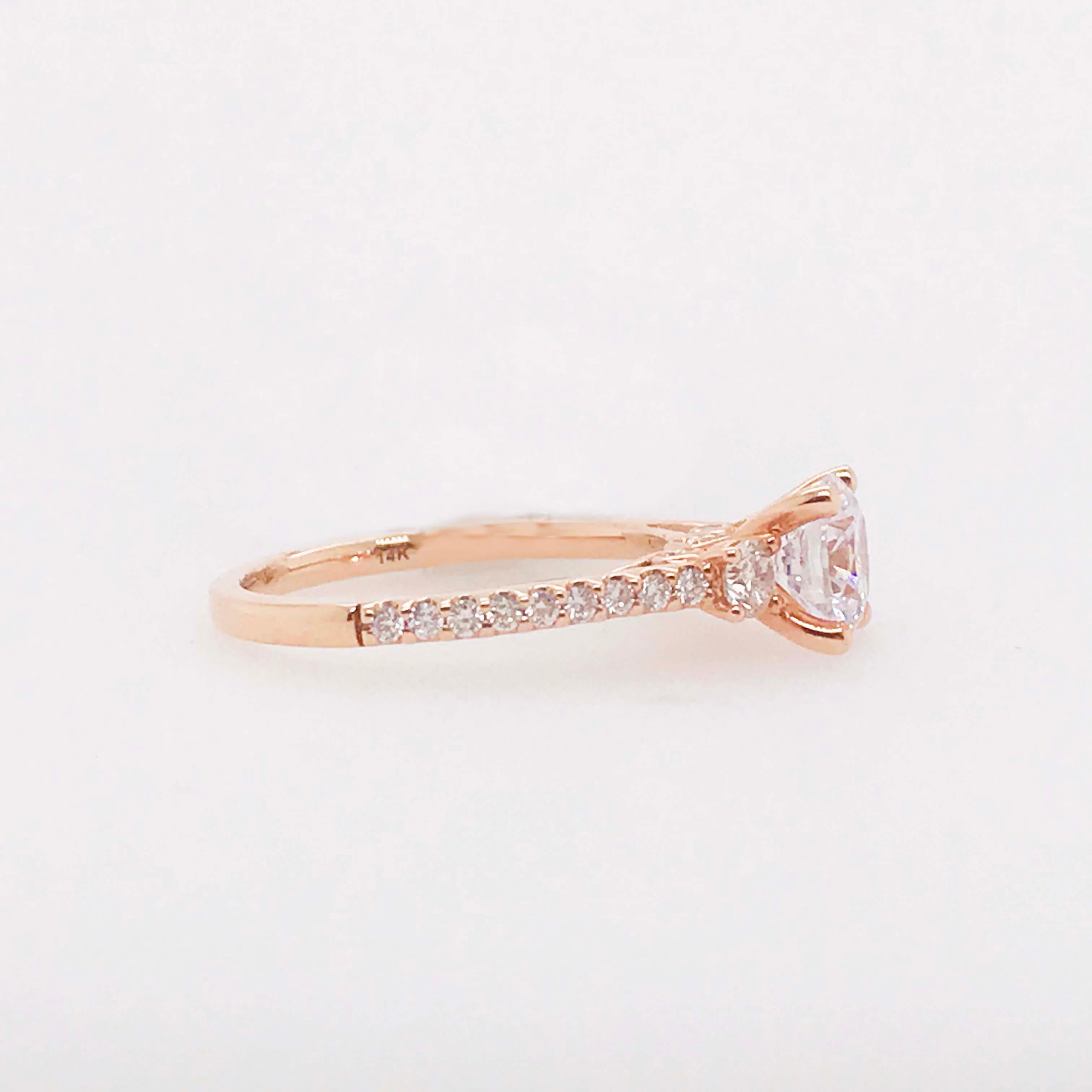 GIA 1.50 Carat Diamond Three-Stone Engagement Ring, Round Diamond Rose Gold Ring In New Condition For Sale In Austin, TX