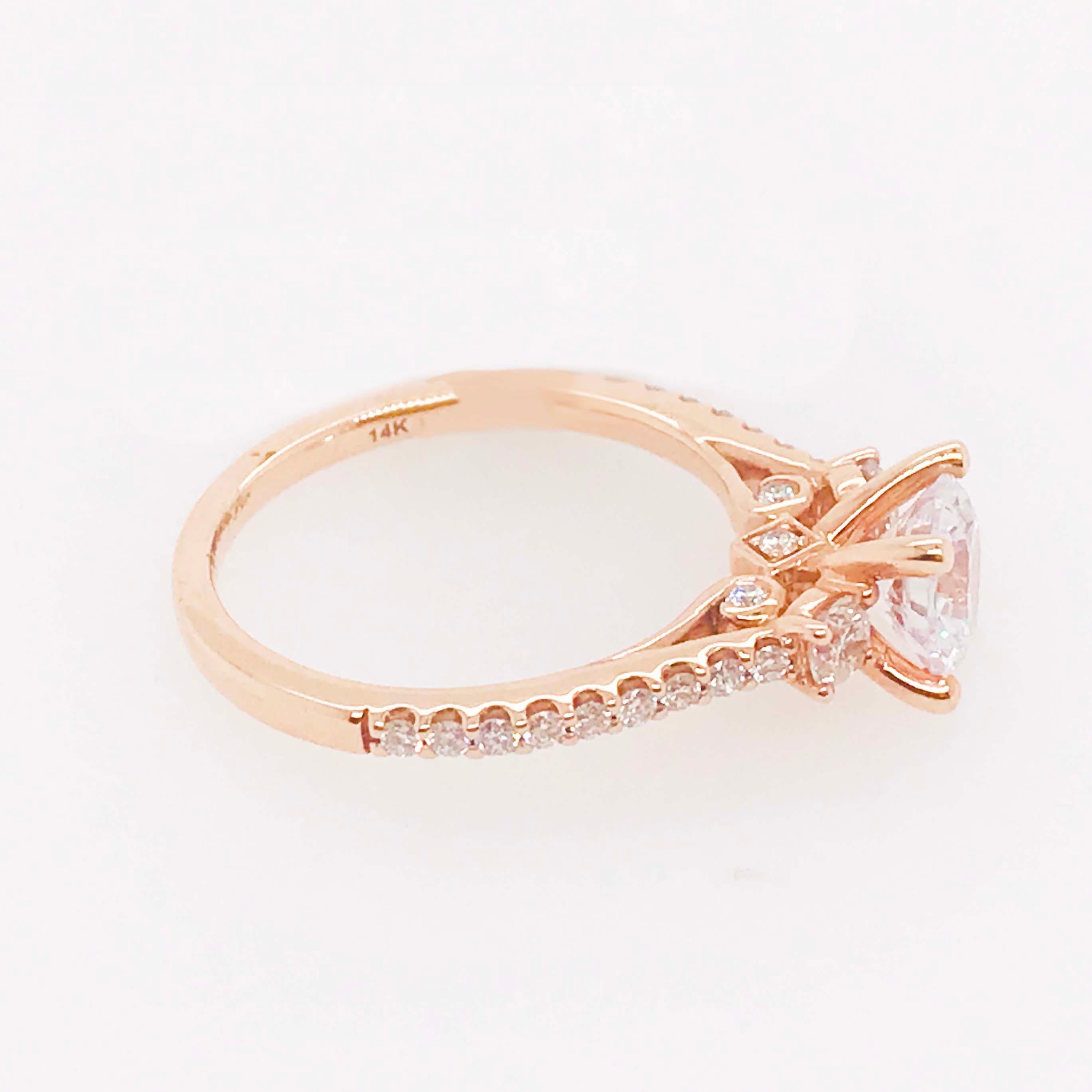 Women's GIA 1.50 Carat Diamond Three-Stone Engagement Ring, Round Diamond Rose Gold Ring For Sale