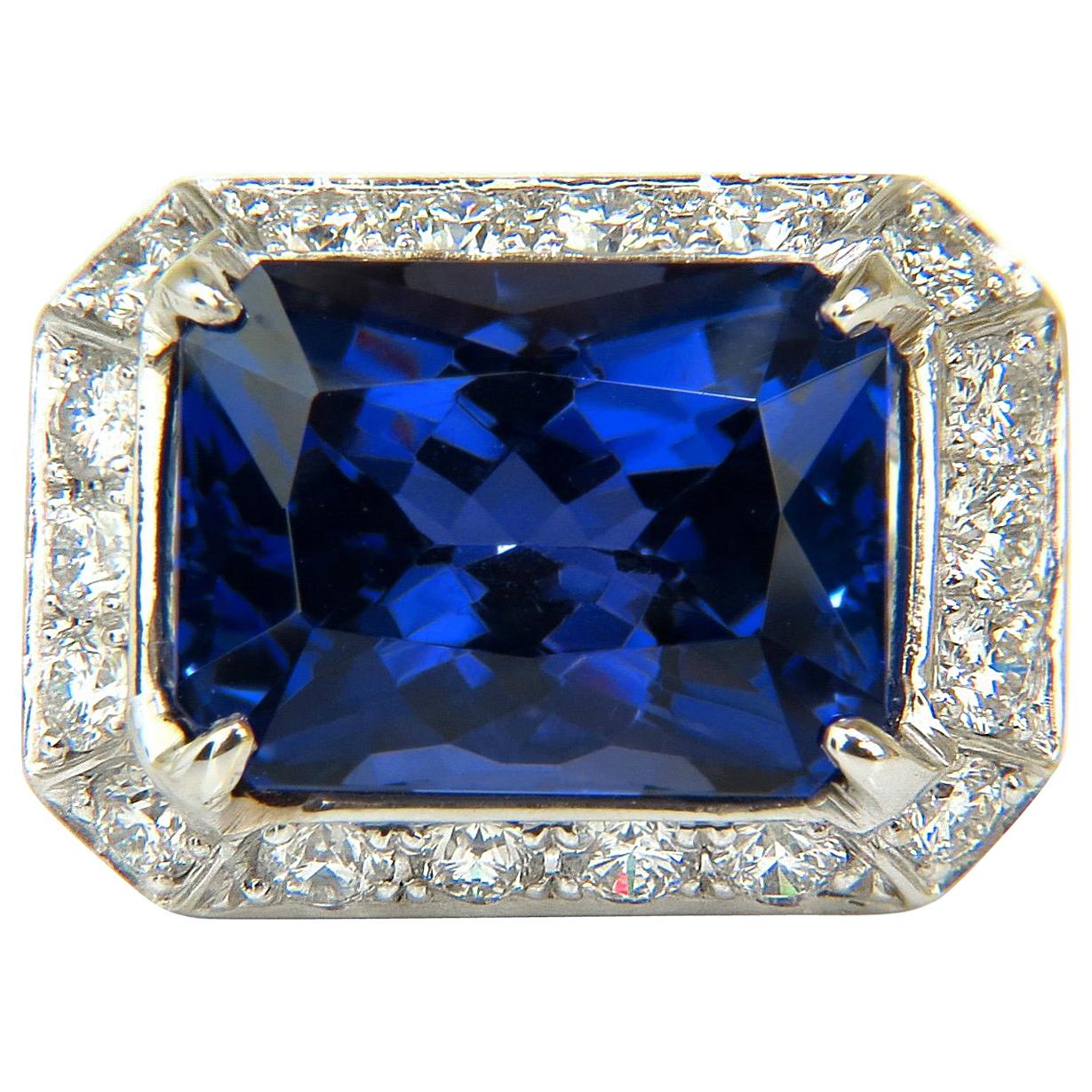 GIA 15.06 Carat 18 Karat Natural Tanzanite Diamond Ring A+ D-Block Color For Sale
