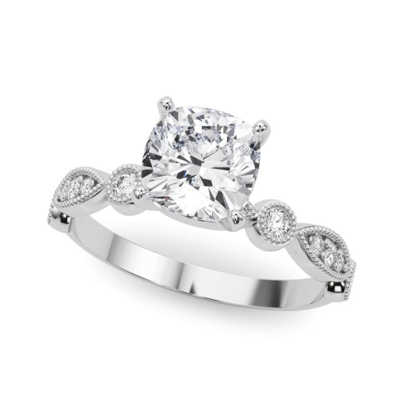 GIA 1,50ct Cushion Marquise & Runde Milgrain Lünette Weißgold Diamantring (Kissenschliff) im Angebot