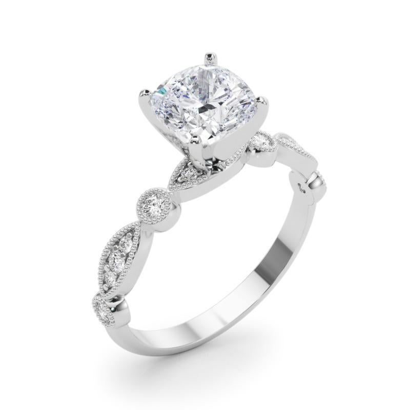 GIA 1,50ct Cushion Marquise & Runde Milgrain Lünette Weißgold Diamantring Damen im Angebot