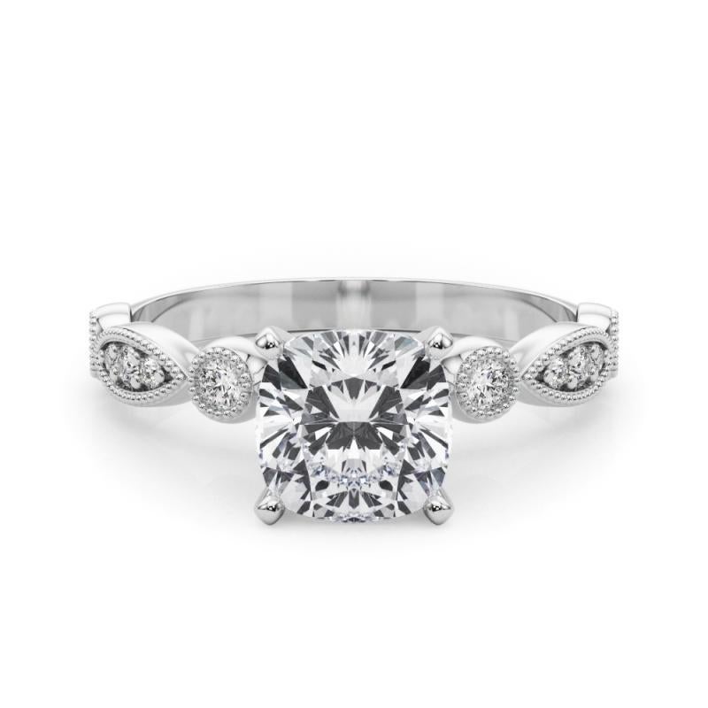 GIA 1.50ct Cushion Marquise & Round Milgrain Bezel White Gold Diamond Ring