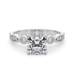 GIA 1.50ct Cushion Marquise & Round Milgrain Bezel White Gold Diamond Ring
