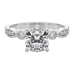 GIA 1.50ct Coussin Marquise & Round Milgrain Bezel Bague diamant en or blanc