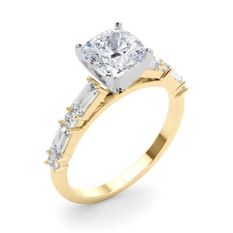 De las mujeres GIA Anillo de diamantes de oro amarillo de 18 quilates con banda de canal redonda y baguette de 1,50 quilates en venta