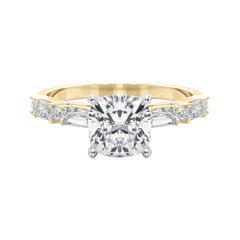 GIA 1.50ct Cushion Round & Baguette Channel Band 18K Yellow Gold Diamond Ring