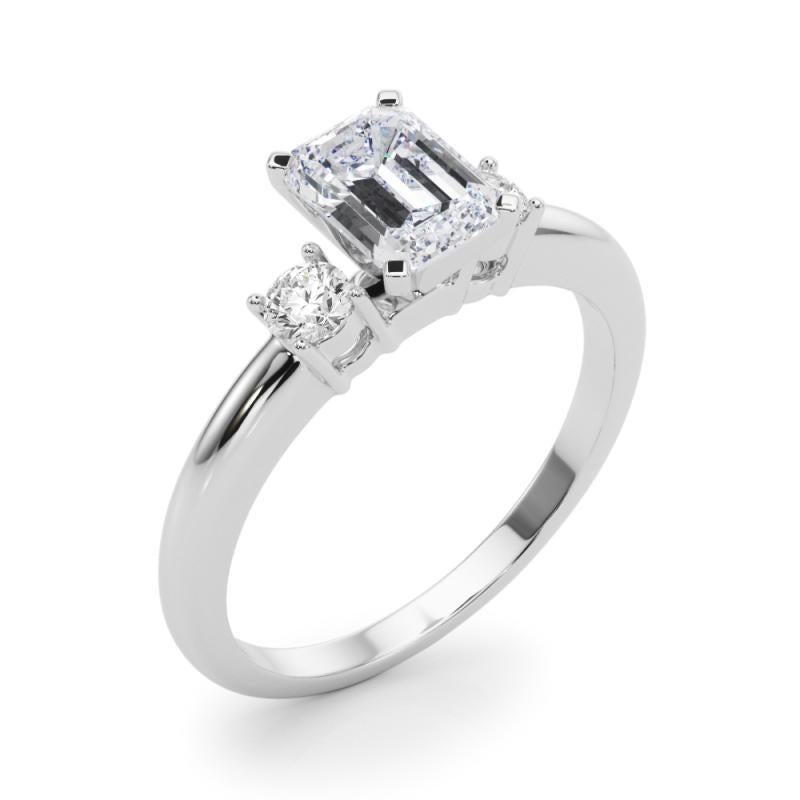 Women's GIA 1.50ct Emerald 3-Stone Past, Present & Future 18K White Gold Diamond Ring For Sale