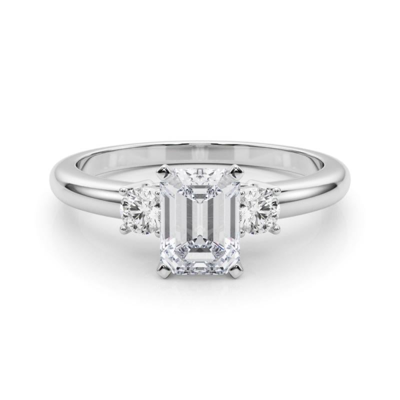 GIA Esmeralda de 1,50 ct Anillo de diamantes de oro blanco de 18 quilates con 3 piedras: pasado, presente y futuro