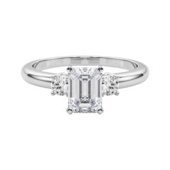 GIA 1,50ct Smeraldo a 3 pietre Passato, presente e futuro Anello con diamanti in oro bianco 18K