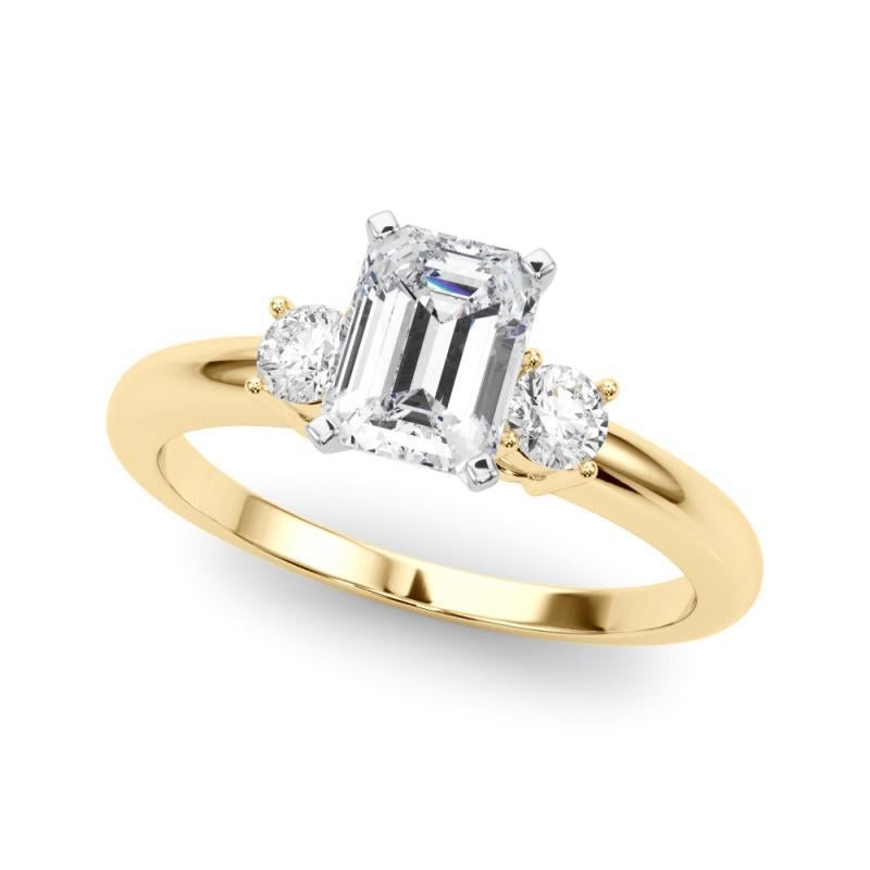 GIA 1,50ct Smaragd 3-Stein Vergangenheit, Gegenwart & Zukunft 18K Gelbgold Diamantring (Smaragdschliff) im Angebot