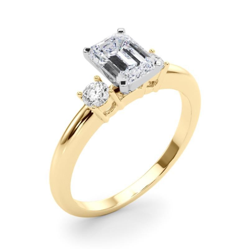 GIA 1,50ct Smaragd 3-Stein Vergangenheit, Gegenwart & Zukunft 18K Gelbgold Diamantring Damen im Angebot