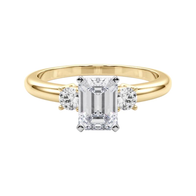 GIA 1.50ct Emerald 3-Stone Past, Present & Future 18K Yellow Gold Diamond Ring