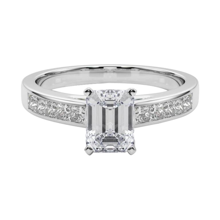 GIA 1.50ct Esmeralda Princesa Canal Solitario Centro Anillo de Diamantes en venta